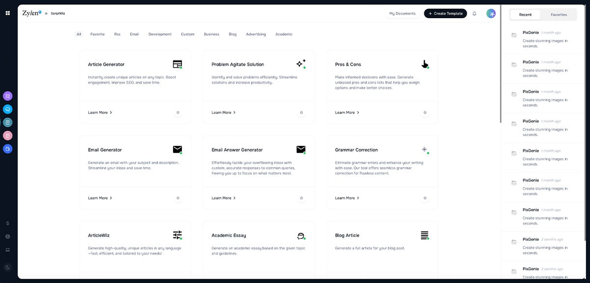 zylen workspace - sciptwiz dashboard